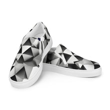 Load image into Gallery viewer, &quot;Black Triangles&quot; Men’s slip-on canvas shoes.
